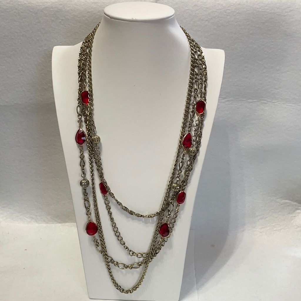 Korea Four Strand Gold And Red 24” Necklace